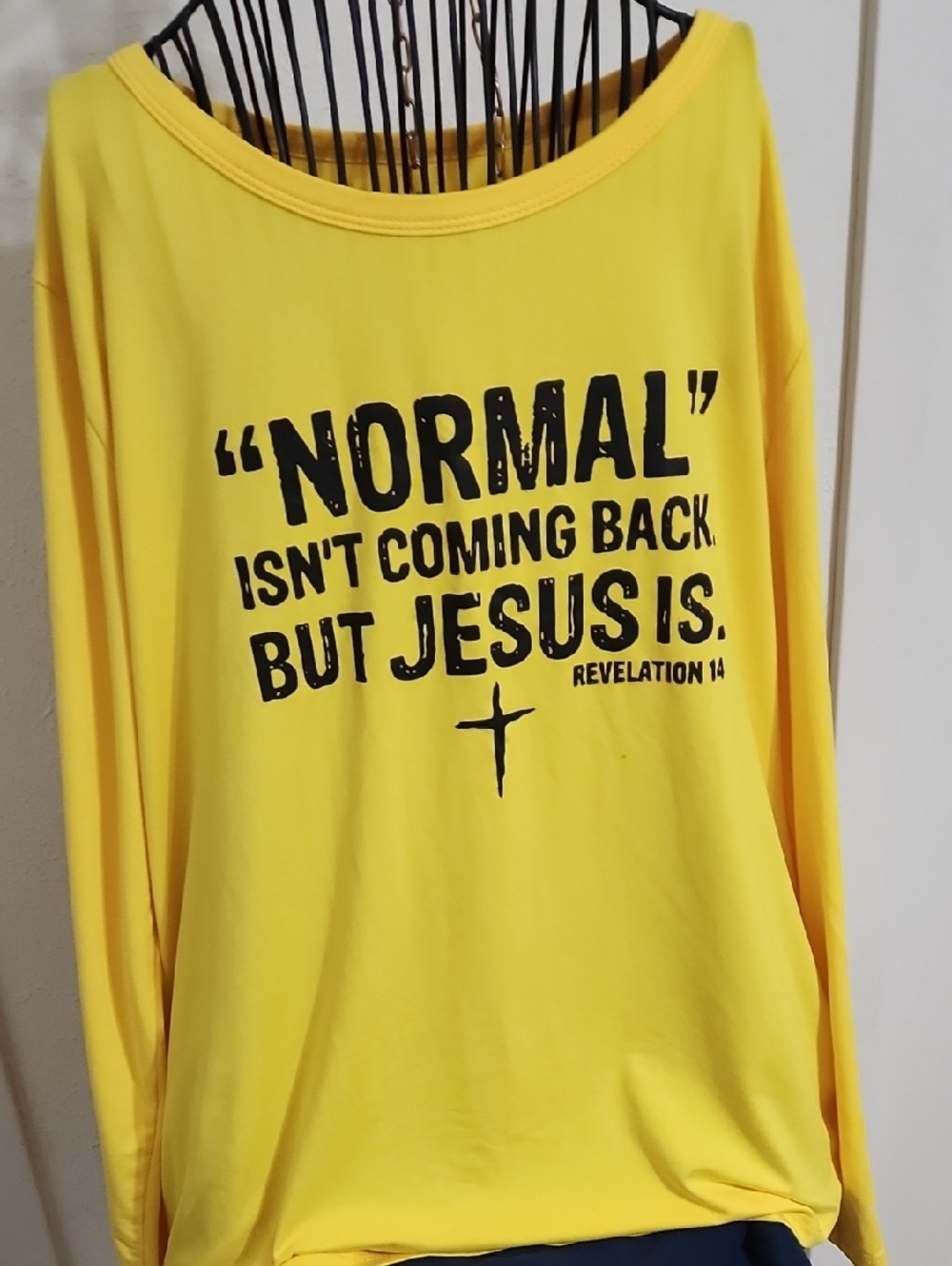 Yellow Graphic Religious Long Sleeve Top - 'Normal Isn't Coming Back'